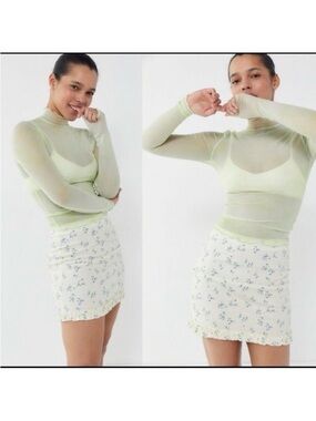 Urban Outfitters Yellow Mini Skirt Purple Floral Print Detail